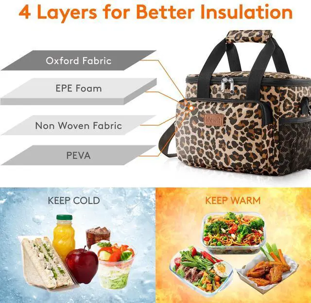 Alt view image 3 of 7 - Medium Lunch Bag, Insulated Lunch Box, Soft Cooler Cooling Tote for Adult Men Women, Leopard 12-Can (9L)