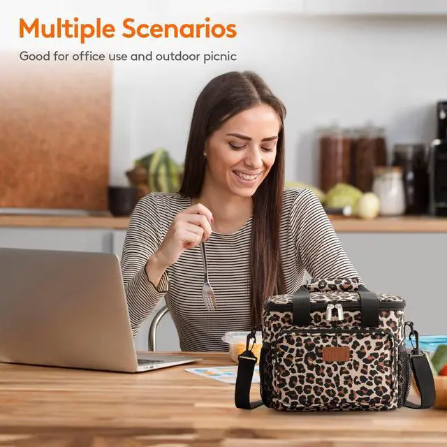 Alt view image 7 of 7 - Medium Lunch Bag, Insulated Lunch Box, Soft Cooler Cooling Tote for Adult Men Women, Leopard 12-Can (9L)