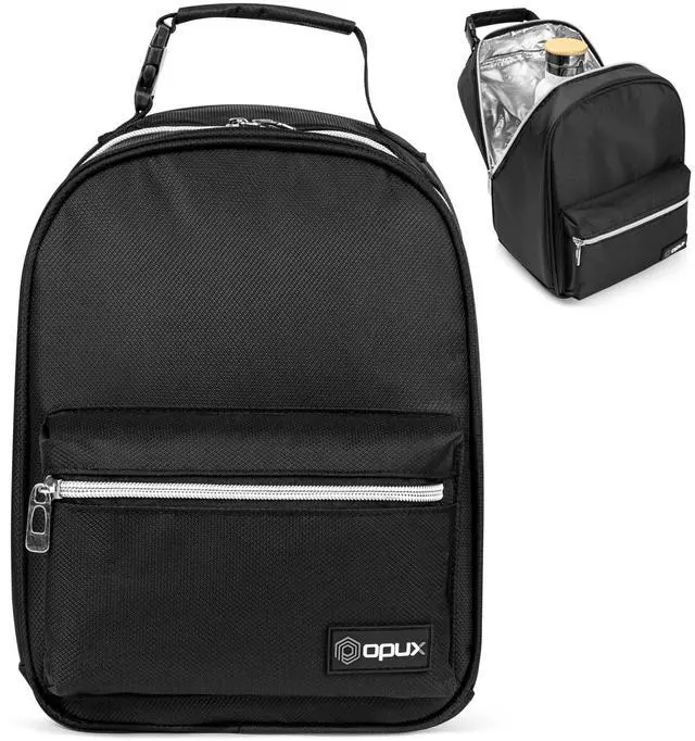 Main image of Insulated Lunch Box for Kids and Adults, Soft Lunch Bag, Black | Reusable Thermal Lunchbox, Clip-On Buckle Handle, Dual Zippers, Front Pocket, Mesh Back Pocket, Leakproof BPA-Free Lining