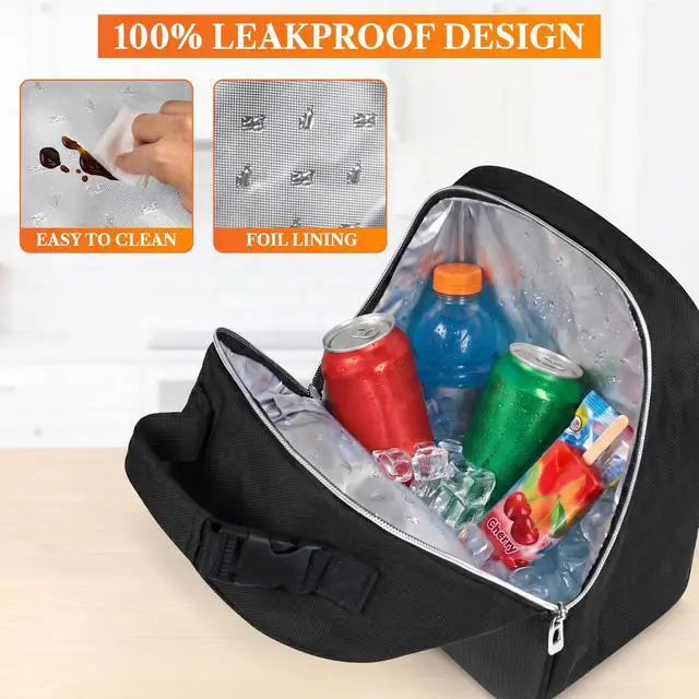 Alt view image 4 of 7 - Insulated Lunch Box for Kids and Adults, Soft Lunch Bag, Black | Reusable Thermal Lunchbox, Clip-On Buckle Handle, Dual Zippers, Front Pocket, Mesh Back Pocket, Leakproof BPA-Free Lining