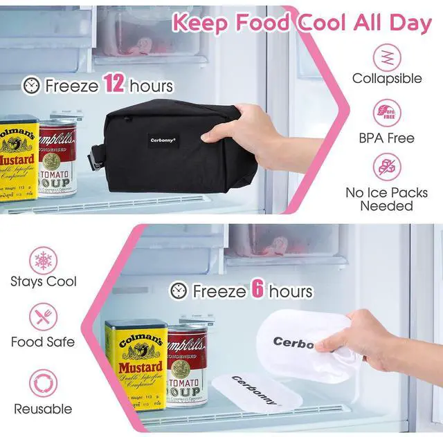 Alt view image 4 of 6 - Small Lunch Bag,Freezable Lunch Bag,Built-in Ice Pack | Mini Cooler Bag, Insulated, Perfect For Office/School/Travel And Picnic Use. Ideal For Yogurt, Fruit Snacks And Beverages.