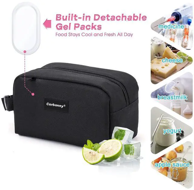 Alt view image 2 of 6 - Small Lunch Bag,Freezable Lunch Bag,Built-in Ice Pack | Mini Cooler Bag, Insulated, Perfect For Office/School/Travel And Picnic Use. Ideal For Yogurt, Fruit Snacks And Beverages.