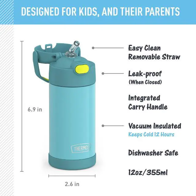 Alt view image 2 of 7 - FUNTAINER Water Bottle with Straw, 12oz, Blue/Green | Kids Stainless Steel Insulated Water Bottle, Keeps Drinks Cold Longer for School & Play, BPA-Free