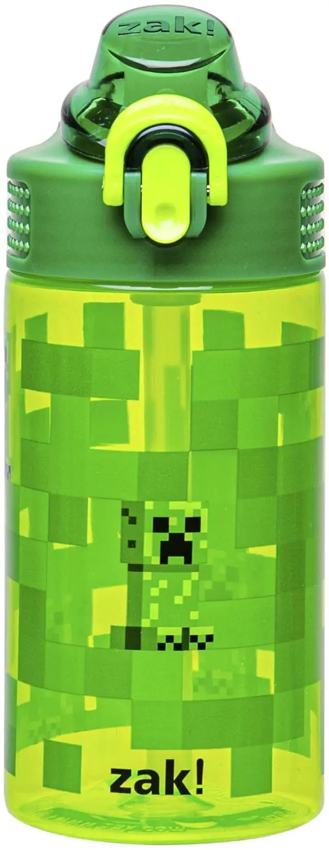 Main image of Minecraft Creeper Sage 16oz Leak-Proof Straw Kids Water Bottle | BPA Free, Durable Plastic, Cupholder Friendly, Handle, Dishwasher Safe, Easy to Clean, Lid Lock, For School, Home, Travel