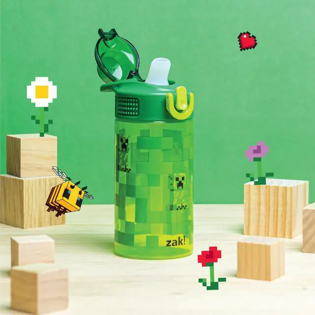 Alt view image 2 of 7 - Minecraft Creeper Sage 16oz Leak-Proof Straw Kids Water Bottle | BPA Free, Durable Plastic, Cupholder Friendly, Handle, Dishwasher Safe, Easy to Clean, Lid Lock, For School, Home, Travel