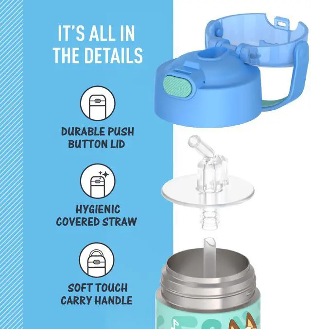 Alt view image 4 of 7 - FUNTAINER Water Bottle with Straw, 12oz, Bluey | Kids Stainless Steel Insulated Water Bottle, Keeps Drinks Cold Longer for School & Play, BPA-Free