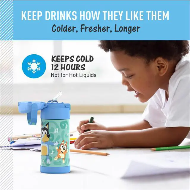 Alt view image 5 of 7 - FUNTAINER Water Bottle with Straw, 12oz, Bluey | Kids Stainless Steel Insulated Water Bottle, Keeps Drinks Cold Longer for School & Play, BPA-Free