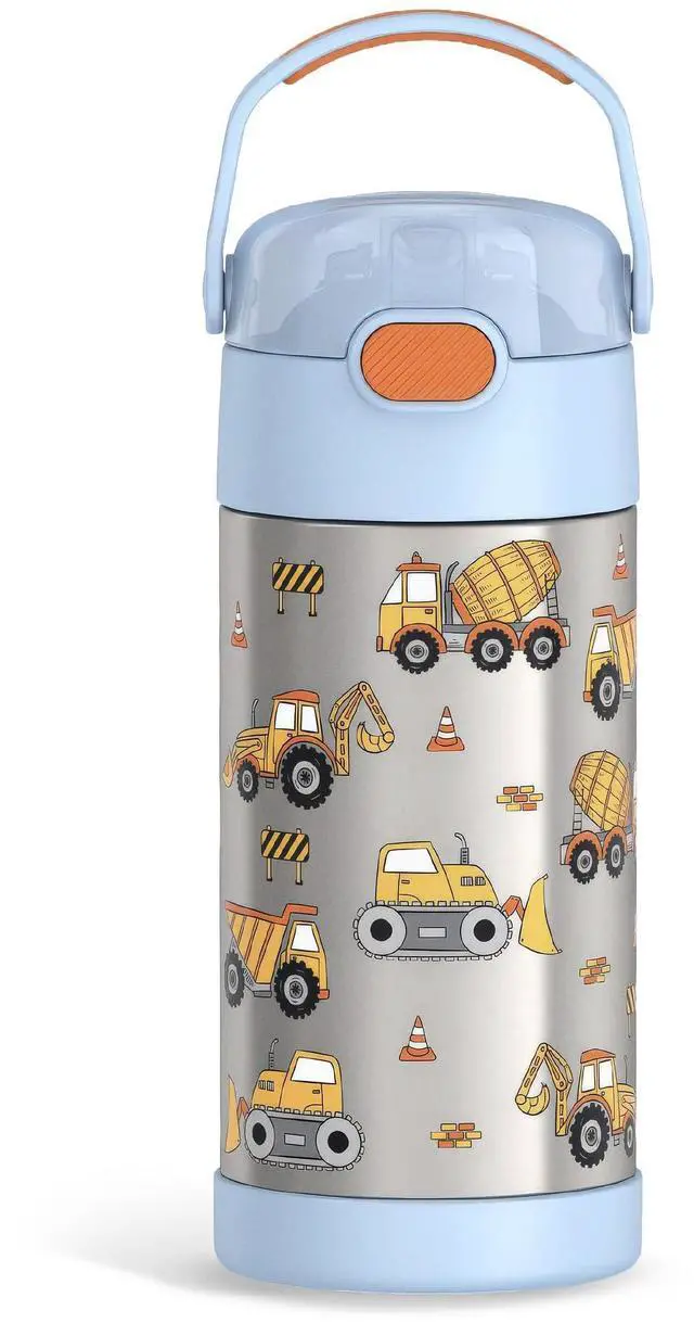 Main image of FUNTAINER Water Bottle with Straw, 12oz, Construction | Kids Stainless Steel Insulated Water Bottle, Keeps Drinks Cold Longer for School & Play, BPA-Free