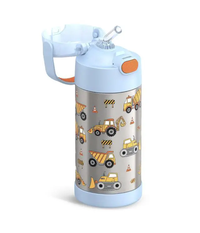 Alt view image 2 of 4 - FUNTAINER Water Bottle with Straw, 12oz, Construction | Kids Stainless Steel Insulated Water Bottle, Keeps Drinks Cold Longer for School & Play, BPA-Free