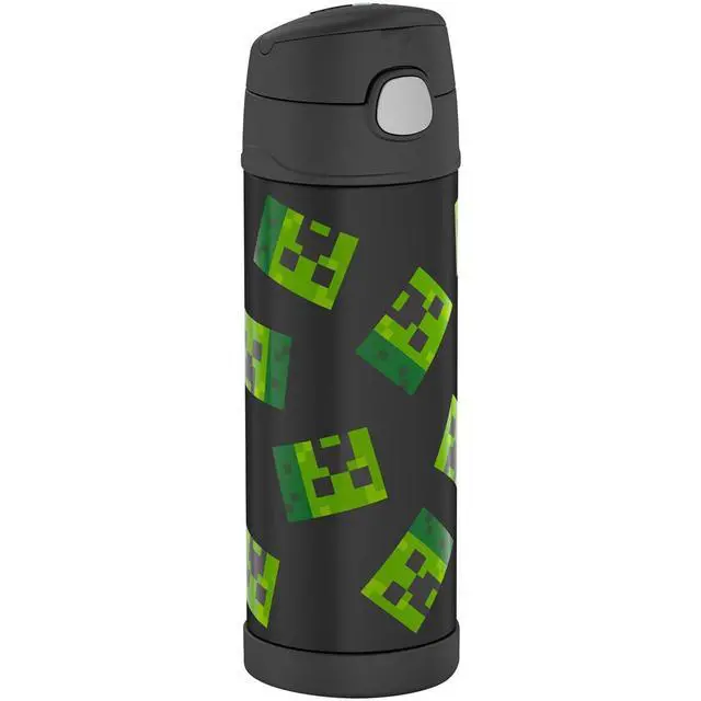 Alt view image 3 of 5 - FUNTAINER Water Bottle with Spout, 16oz, Minecraft | Kids Stainless Steel Insulated Water Bottle, Keeps Drinks Cold Longer for School & Play, BPA-Free