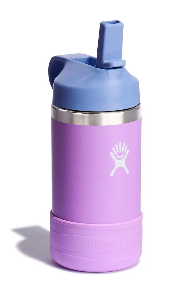 Alt view image 2 of 7 - Kids Water Bottle for School - Stainless Steel and Insulated with Straw Cap - 12 Oz in Anemone Purple