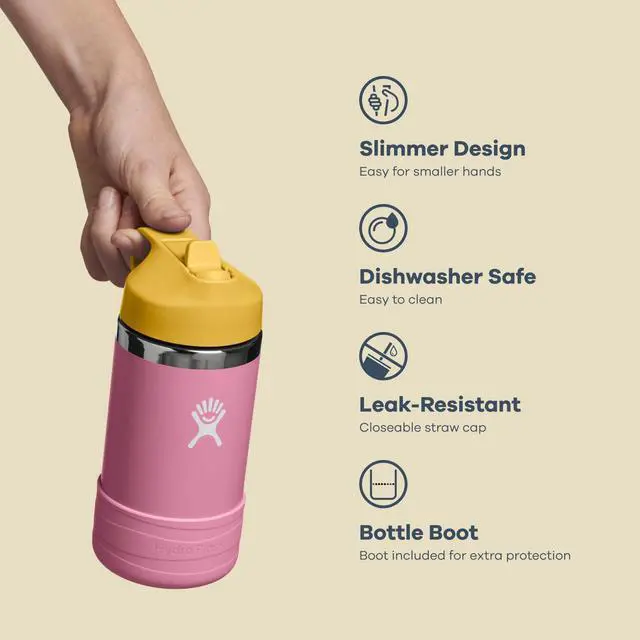 Alt view image 7 of 7 - Kids Water Bottle for School - Stainless Steel and Insulated with Straw Cap - 12 Oz in Anemone Purple