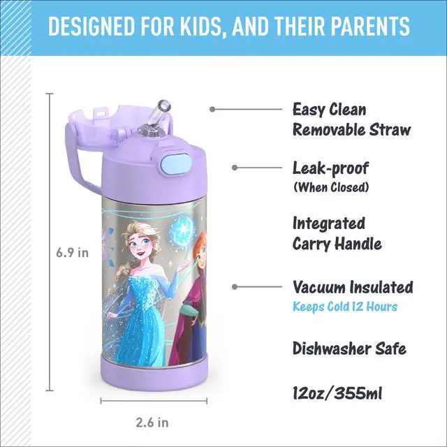 Alt view image 2 of 7 - FUNTAINER Water Bottle with Straw, 12oz, Frozen 2 | Kids Stainless Steel Insulated Water Bottle, Keeps Drinks Cold Longer for School & Play, BPA-Free