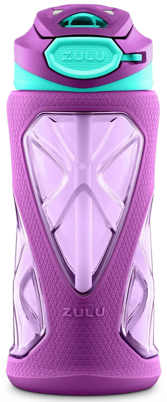 Main image of Torque 16oz Plastic Kids Water Bottle with Silicone Sleeve, Purple | Leakproof kids water bottle with silicone sleeve and locking lid. BPA-free, backpack friendly for school and lunchboxes.