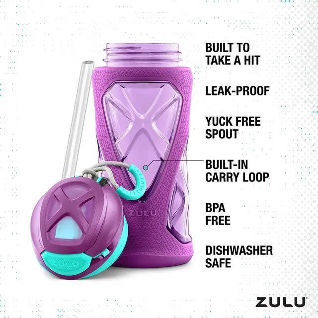 Alt view image 2 of 7 - Torque 16oz Plastic Kids Water Bottle with Silicone Sleeve, Purple | Leakproof kids water bottle with silicone sleeve and locking lid. BPA-free, backpack friendly for school and lunchboxes.