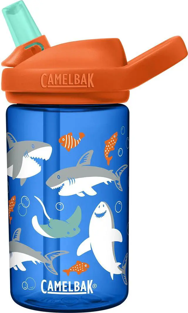Main image of Eddy+ Kids Bite Valve Water Bottle 14oz, Sharks