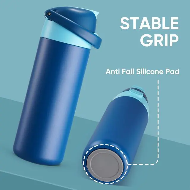 Alt view image 7 of 7 - 18 oz Insulated Water Bottle, Stainless Steel Water Bottle with 2-in-1 Straw and Push-Button Spout Lid, Keeps 24 Hours Cold, Double Wall Vacuum Leak-Proof & BPA-Free for Sports, Travel, Blue