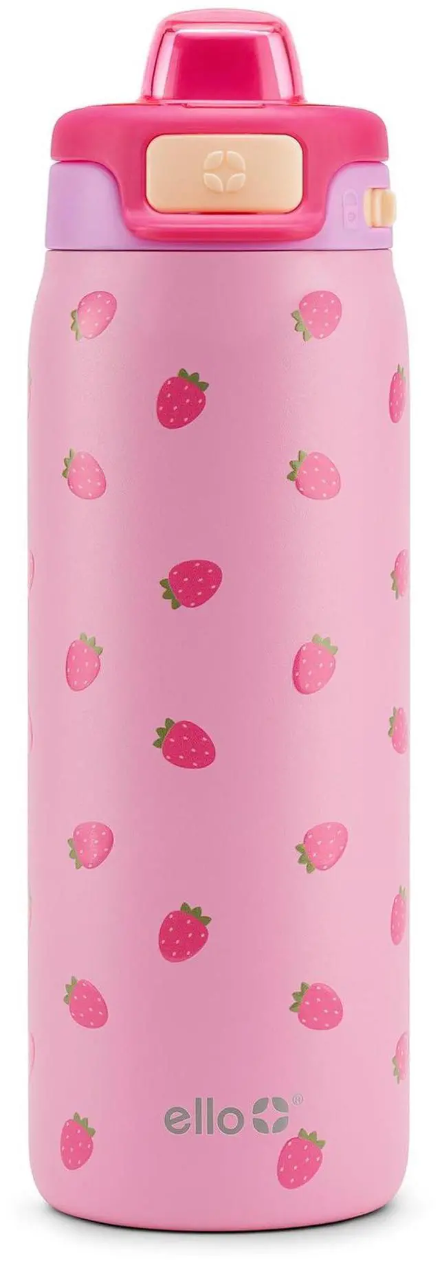 Main image of Kids Pop & Fill 18oz Stainless Water Bottle, Sip or Chug, Strawberries | Insulated stainless steel kids water bottle with Quick Fill lid, sip straw, chug opening, leakproof lock, and BPA-free