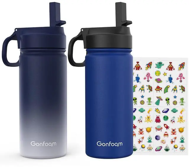 Main image of 16oz Kids Water Bottle, 2 Pack Stainless Steel Insulated Cup | DIY Stickers, BPA-free, Leak-proof, Sturdy, Keeps Cold 24h, Easy to Carry, Easy to Clean, Back to School, Gifts