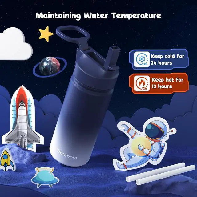 Alt view image 3 of 7 - 16oz Kids Water Bottle, 2 Pack Stainless Steel Insulated Cup | DIY Stickers, BPA-free, Leak-proof, Sturdy, Keeps Cold 24h, Easy to Carry, Easy to Clean, Back to School, Gifts