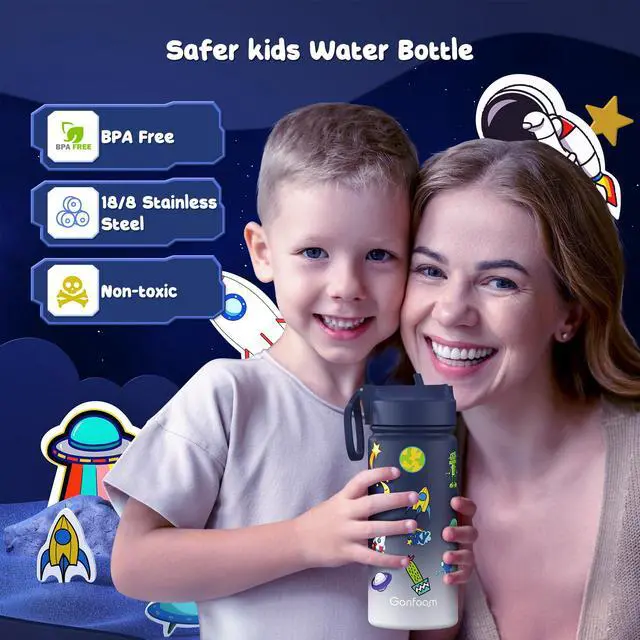 Alt view image 4 of 7 - 16oz Kids Water Bottle, 2 Pack Stainless Steel Insulated Cup | DIY Stickers, BPA-free, Leak-proof, Sturdy, Keeps Cold 24h, Easy to Carry, Easy to Clean, Back to School, Gifts