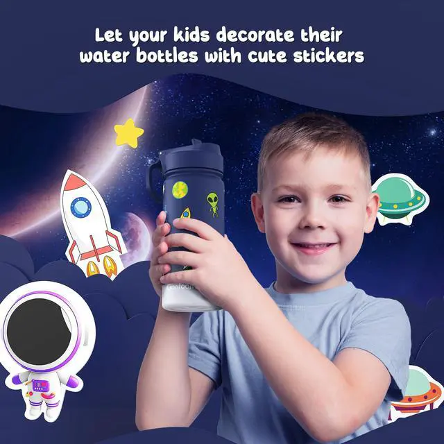 Alt view image 5 of 7 - 16oz Kids Water Bottle, 2 Pack Stainless Steel Insulated Cup | DIY Stickers, BPA-free, Leak-proof, Sturdy, Keeps Cold 24h, Easy to Carry, Easy to Clean, Back to School, Gifts