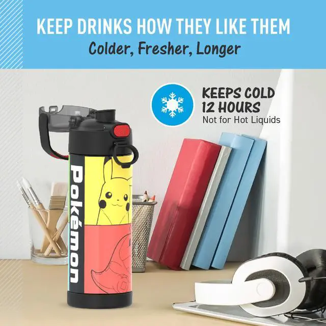 Alt view image 5 of 7 - FUNTAINER Water Bottle with Spout, 16oz, Pokemon | Kids Stainless Steel Insulated Water Bottle, Keeps Drinks Cold Longer for School & Play, BPA-Free