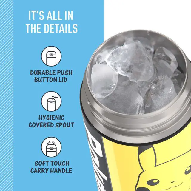 Alt view image 4 of 7 - FUNTAINER Water Bottle with Spout, 16oz, Pokemon | Kids Stainless Steel Insulated Water Bottle, Keeps Drinks Cold Longer for School & Play, BPA-Free