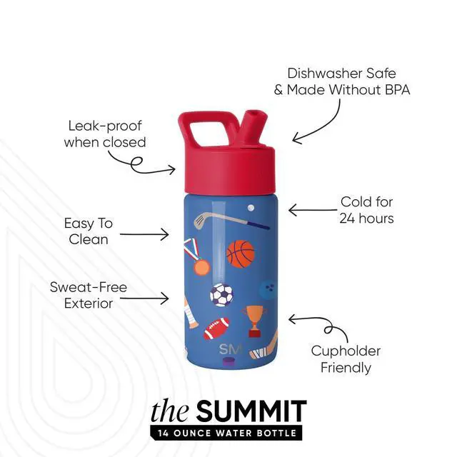 Alt view image 2 of 7 - Kids Water Bottle & Toddler Cup | 14oz | Sports | Insulated Stainless Steel Toddler Water Bottle, Kids Tumbler with Straw | Spill Proof for School, Girls, Boys | Sports Balls