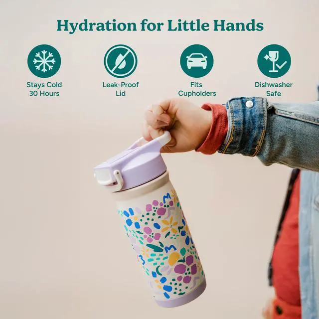 Alt view image 2 of 7 - Hydrate Pro Kids 14oz Stainless Steel Insulated Water Bottle w/Straw Spill Proof Tumbler for Kids 30 Hour Cold Retention Dishwasher Safe Leak-Proof Design - Shark Bait