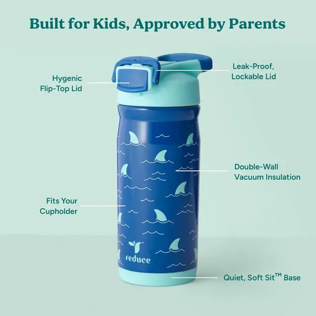 Alt view image 3 of 7 - Hydrate Pro Kids 14oz Stainless Steel Insulated Water Bottle w/Straw Spill Proof Tumbler for Kids 30 Hour Cold Retention Dishwasher Safe Leak-Proof Design - Shark Bait