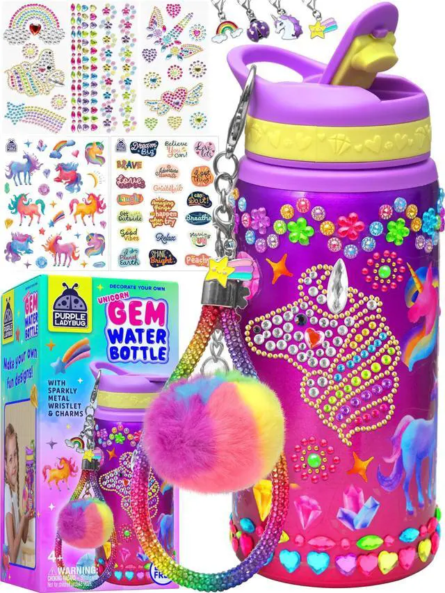 Main image of Decorate Your Own Water Bottle Kit for Girls - Birthday Gift Ages 4-10 | Unicorn Crafts with Gem Stickers, Charms and Wristlet, 20 oz BPA-Free, Arts and Crafts for Kids Ages 6-12, Toys for Girls