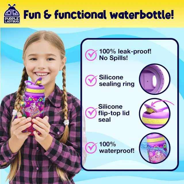 Alt view image 5 of 7 - Decorate Your Own Water Bottle Kit for Girls - Birthday Gift Ages 4-10 | Unicorn Crafts with Gem Stickers, Charms and Wristlet, 20 oz BPA-Free, Arts and Crafts for Kids Ages 6-12, Toys for Girls