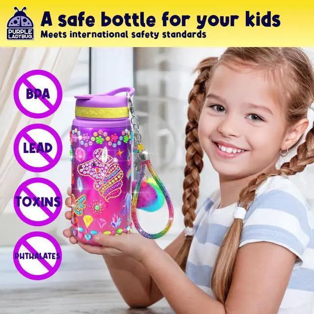 Alt view image 6 of 7 - Decorate Your Own Water Bottle Kit for Girls - Birthday Gift Ages 4-10 | Unicorn Crafts with Gem Stickers, Charms and Wristlet, 20 oz BPA-Free, Arts and Crafts for Kids Ages 6-12, Toys for Girls