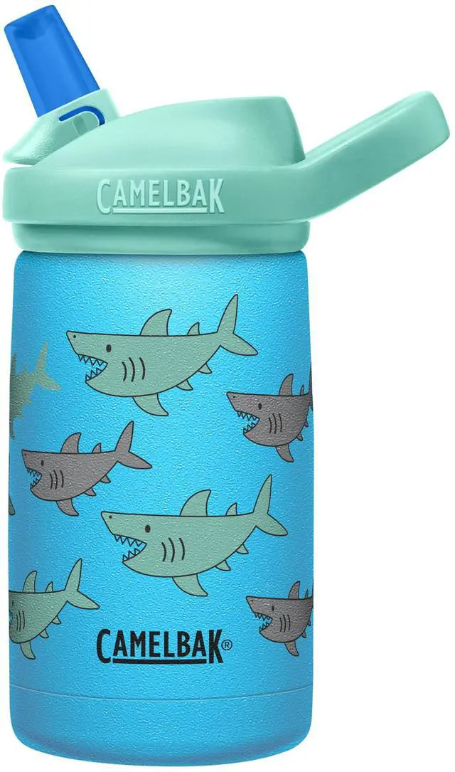 Main image of Eddy+ Kids Stainless Steel Water Bottle 12oz, School of Sharks | Bite Valve Straw System, Vacuum Insulated Steel, Spill Resistant Design, Integrated Carry Handle, Dishwasher Safe Design