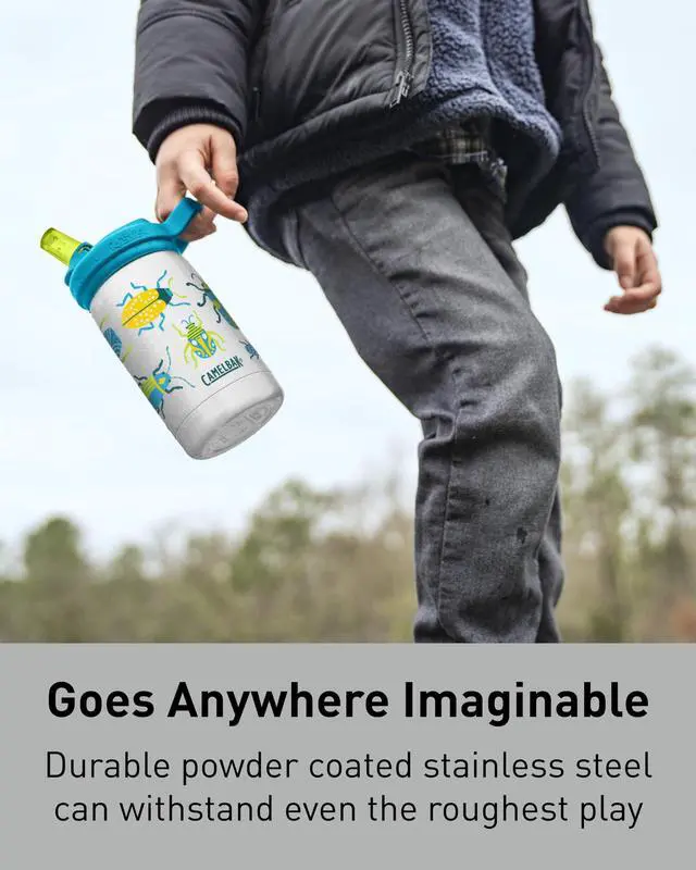 Alt view image 2 of 6 - Eddy+ Kids Stainless Steel Water Bottle 12oz, School of Sharks | Bite Valve Straw System, Vacuum Insulated Steel, Spill Resistant Design, Integrated Carry Handle, Dishwasher Safe Design