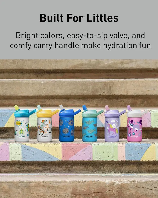 Alt view image 5 of 6 - Eddy+ Kids Stainless Steel Water Bottle 12oz, School of Sharks | Bite Valve Straw System, Vacuum Insulated Steel, Spill Resistant Design, Integrated Carry Handle, Dishwasher Safe Design