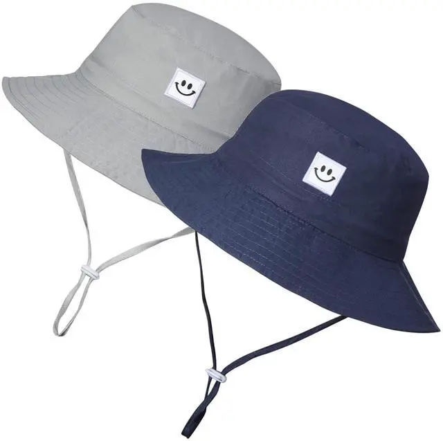 Main image of Baby Sun Hat Toddler Bucket Hat for Boys 2-7 Years 2pack Smile Face Grey/Navy