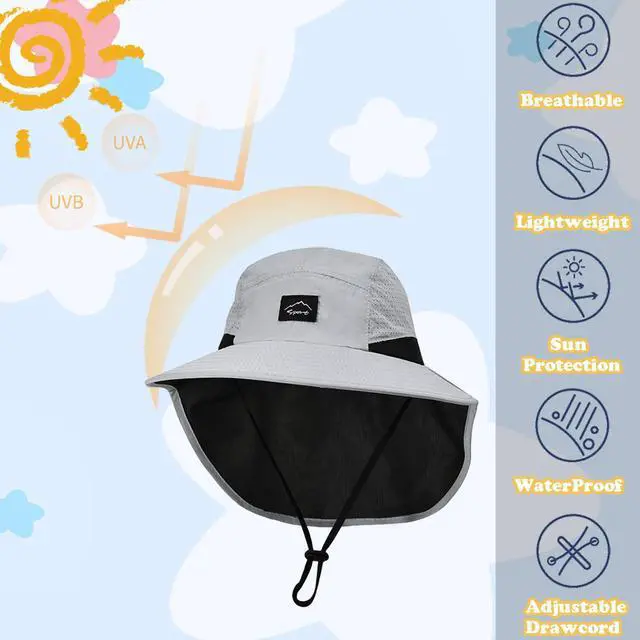 Alt view image 2 of 5 - Kids Sun Hat with Neck Flap UPF 50+ Beach Hats for Baby Boys Girls | Qucik Dry Fishing Hat for Age 2-12 Years,Adjustable Safari Beach Hat ,Breathable,Summer, Hiking, Adventure,Outdoor