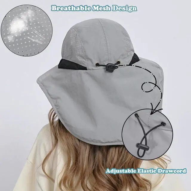 Alt view image 3 of 5 - Kids Sun Hat with Neck Flap UPF 50+ Beach Hats for Baby Boys Girls | Qucik Dry Fishing Hat for Age 2-12 Years,Adjustable Safari Beach Hat ,Breathable,Summer, Hiking, Adventure,Outdoor