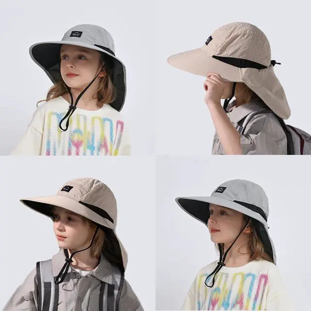 Alt view image 5 of 5 - Kids Sun Hat with Neck Flap UPF 50+ Beach Hats for Baby Boys Girls | Qucik Dry Fishing Hat for Age 2-12 Years,Adjustable Safari Beach Hat ,Breathable,Summer, Hiking, Adventure,Outdoor
