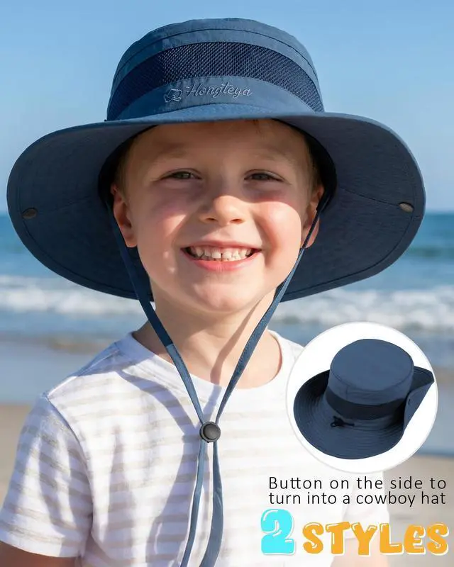 Alt view image 2 of 7 - Kids Sun Hat UPF 50+ Toddler Summer Bucket Hat Outdoor Fishing Safari for Boys Girls Age 2-13 Years (US, Age, 5 Years, 13 Years, Dark Blue)