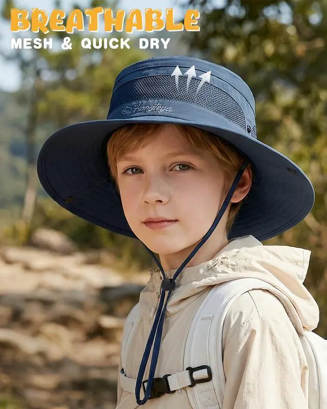 Alt view image 4 of 7 - Kids Sun Hat UPF 50+ Toddler Summer Bucket Hat Outdoor Fishing Safari for Boys Girls Age 2-13 Years (US, Age, 5 Years, 13 Years, Dark Blue)