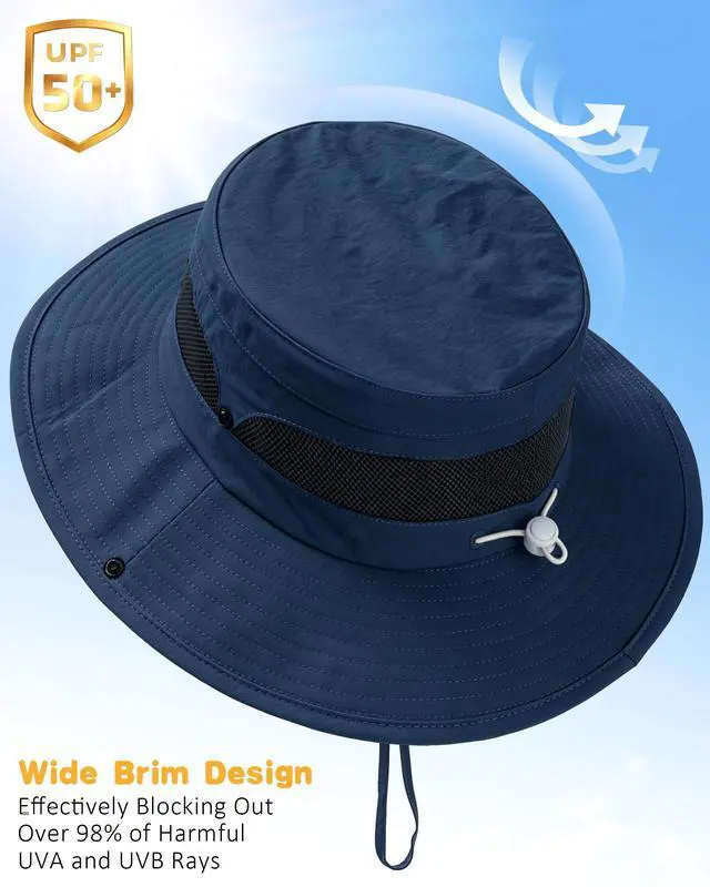 Alt view image 3 of 7 - Kids Sun Hat UPF 50+ Toddler Summer Bucket Hat Outdoor Fishing Safari for Boys Girls Age 2-13 Years (US, Age, 5 Years, 13 Years, Dark Blue)