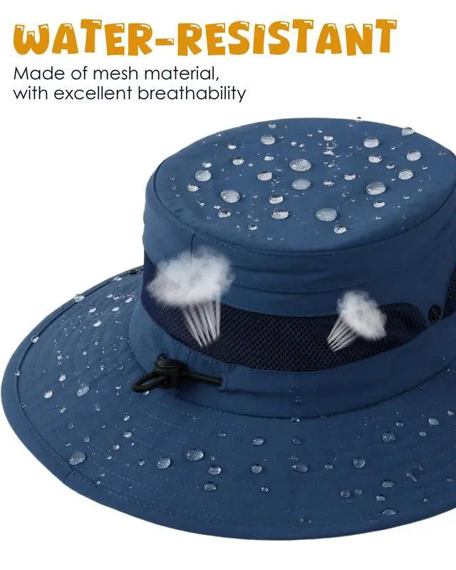 Alt view image 5 of 7 - Kids Sun Hat UPF 50+ Toddler Summer Bucket Hat Outdoor Fishing Safari for Boys Girls Age 2-13 Years (US, Age, 5 Years, 13 Years, Dark Blue)