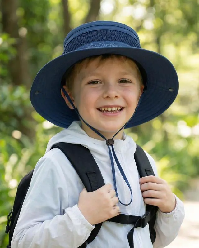 Alt view image 6 of 7 - Kids Sun Hat UPF 50+ Toddler Summer Bucket Hat Outdoor Fishing Safari for Boys Girls Age 2-13 Years (US, Age, 5 Years, 13 Years, Dark Blue)