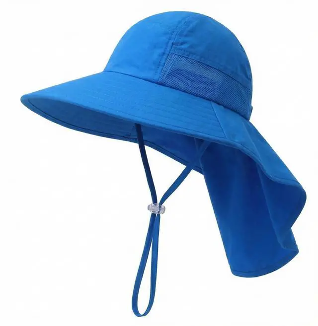 Main image of Kids Sun Hat UPF50+ Sun Protection Bucket Hat Toddler Summer Beach Play Hats with Neck Flap for Girl Boy Ages 3~10 (SolidBlue)