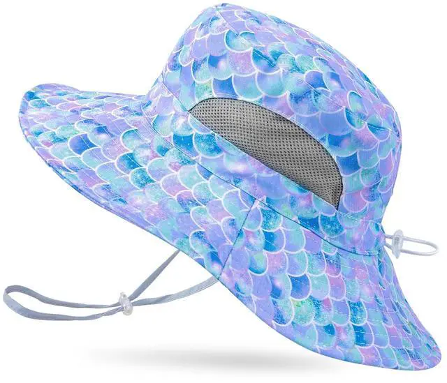 Main image of Kids Sun Hat, UPF 50+ Girls Beach Hat for Toddler Kids Blue | Wide Brim Girls Bucket Hat with Breathable Mesh Side Vents and Adjustable Chin Strap for Beach, Fishing and Swimming