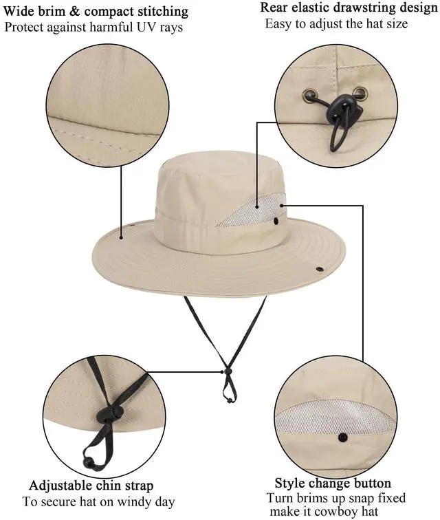 Alt view image 5 of 6 - Kids Sun Hat w/ UV Protection Beach Bucket Safari Boonie Cap Outdoor | Kids Sun Hat with UV Protection Beach Bucket for Boys & Girls Wide Brim Safari Boonie Cap for Summer Outdoor(for 5-10T)