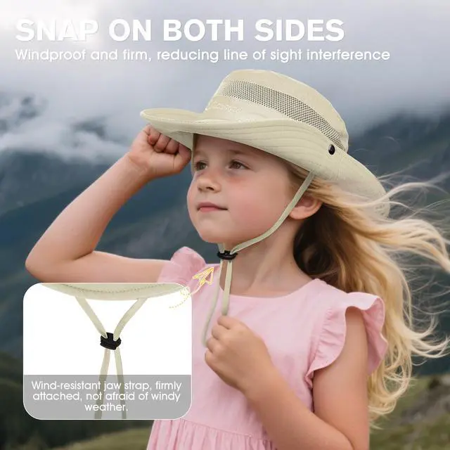 Alt view image 3 of 7 - Outdoor Kids Sun Hat UPF 50+ Quick Dry Adjustable Bucket Hat Windproof Waterproof Beach Fishing Safari Hat Beige 5-13T